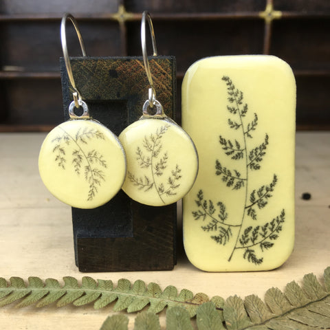 Cottage Garden Sixpence Earrings and Teeny Tiny Tin - Fern