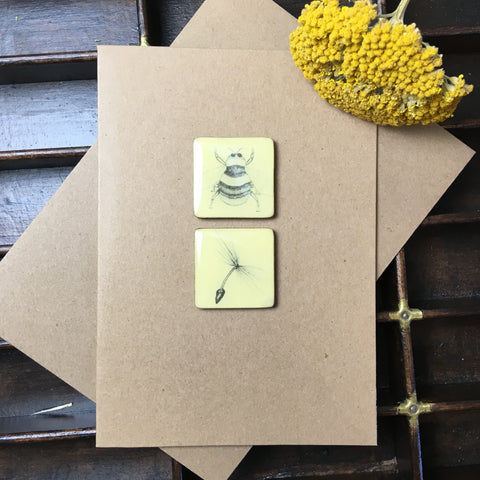 Art Card - Two Tiles, Bee, Dandelion
