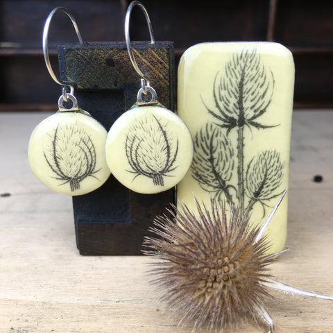 Cottage Garden Sixpence Earrings and Teeny Tiny Tin - Teasel