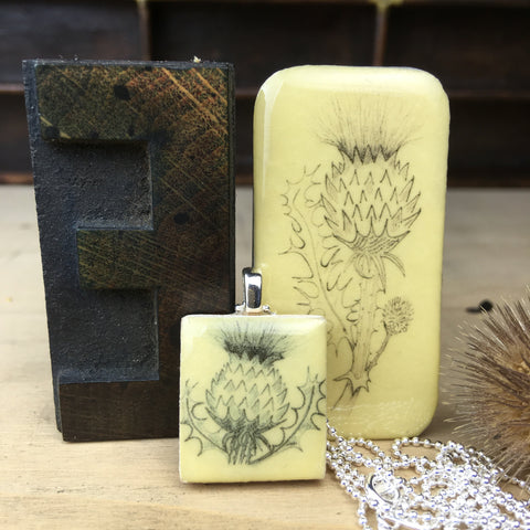 Cottage Garden Scrabble Tile Pendant and Teeny Tiny Tin - Thistle