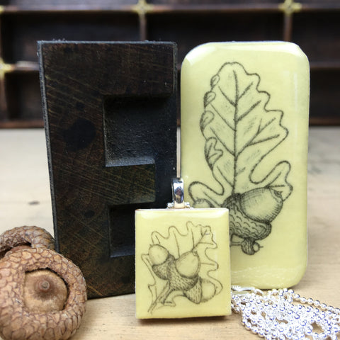 Cottage Garden Scrabble Tile Pendant and Teeny Tiny Tin - Acorn